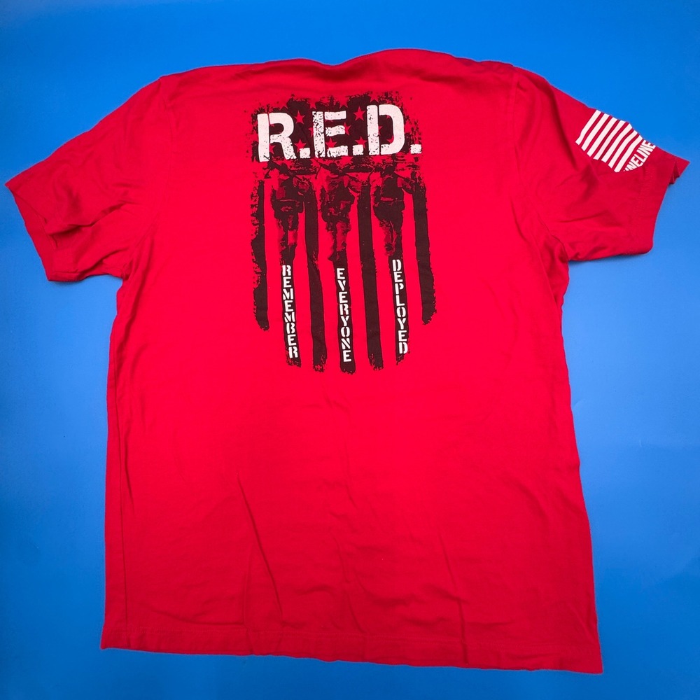 Nine Line Apparel Mens XL Red R.E.D. Remember Everyone Deployed Graphic T-Shirt
